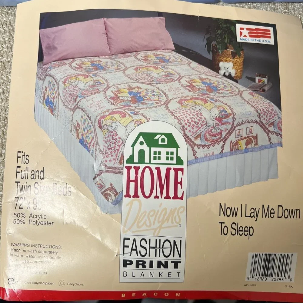 Vtg.Home Designs Blanket Now I Lay Me Down To Sleep Fits Full 72x90